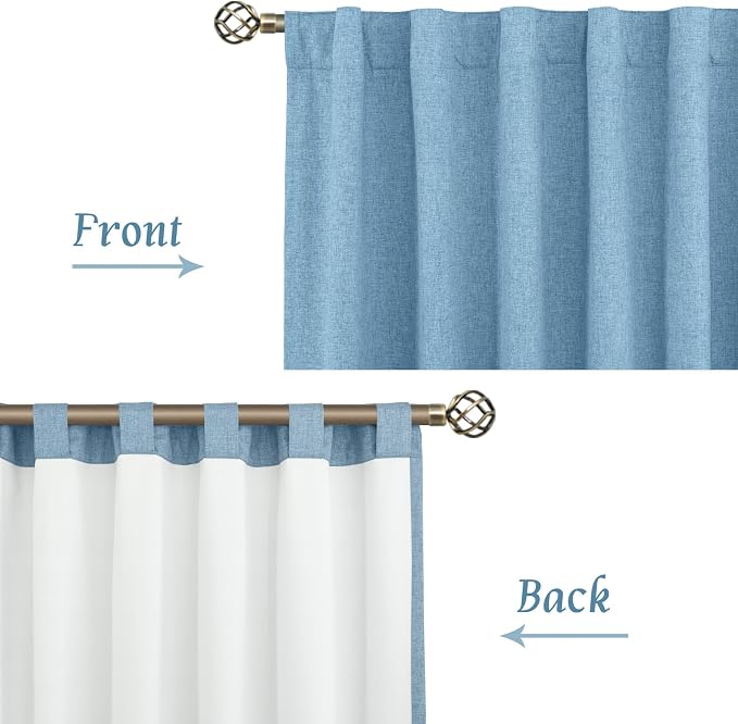 Blue 100% Blackout Linen Window Curtains - Image 8