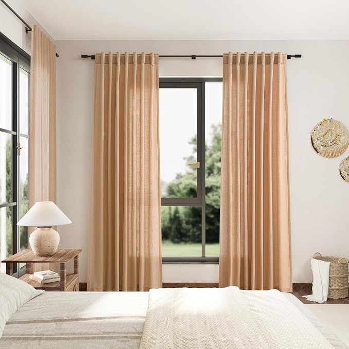 Nanspring Camel Linen Curtains for Living Room 95 Inches Long Back Tab and Rod - Image 7
