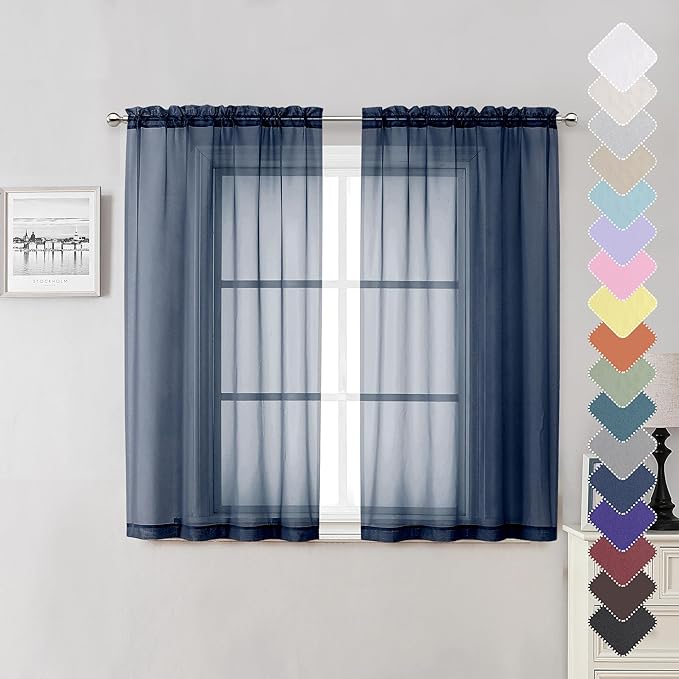 Lecloud Short Sheer Curtains 54 Inches Length 2 Panels, Light Filtering Voile by Lecloud