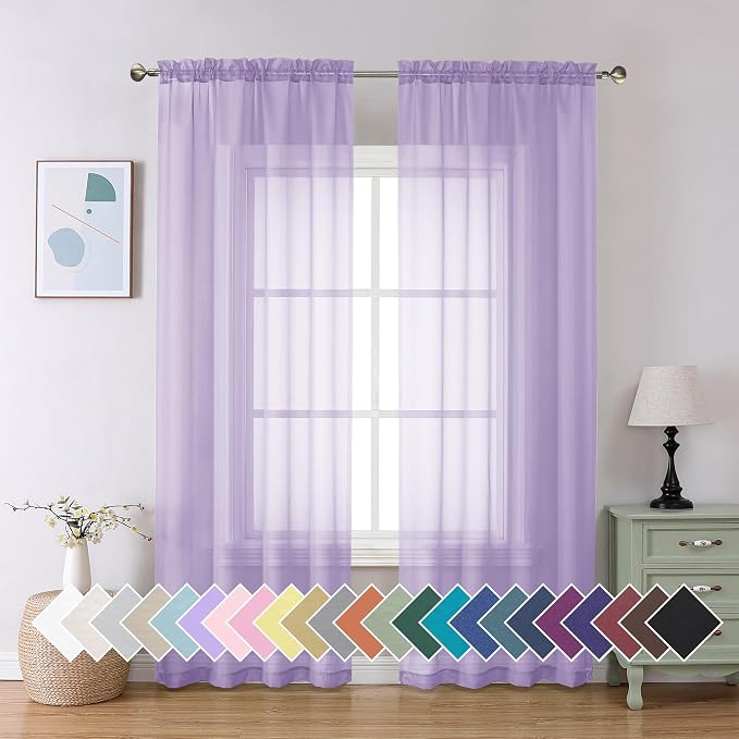 Aiyufeng Light Purple Sheer Curtain Panels Pair Sold 90 Inch Length, Light by Aiyufeng