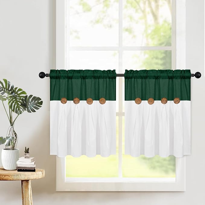 FRAMICS Boho Kitchen Curtains 24 Inch Length, Farmhouse Cotton Linen Tier - Image 2