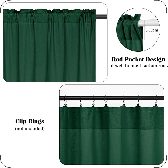 FRAMICS Boho Kitchen Curtains 24 Inch Length, Farmhouse Cotton Linen Tier - Image 8