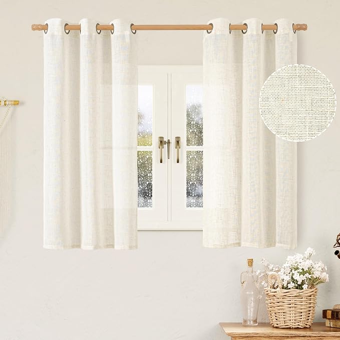 LAMIT Short Linen Sheer Curtains 54 inch Length by LAMIT