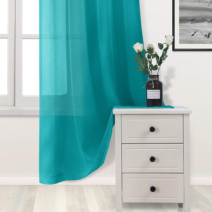 DWCN Turquoise Sheer Curtains Semi Transparent Voile Rod Pocket Curtains - Image 3