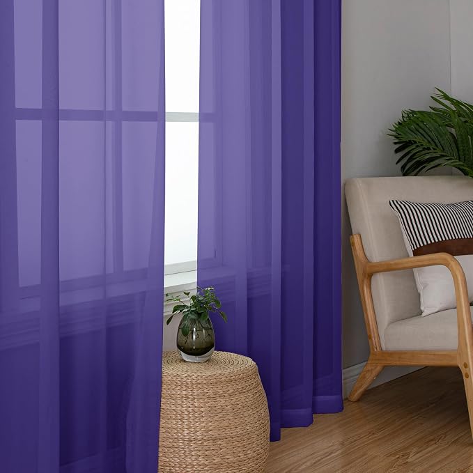 Chyhomenyc Purple Sheer Curtains 54 Inch Long 2 Panels, Light Filtering Rod - Image 8