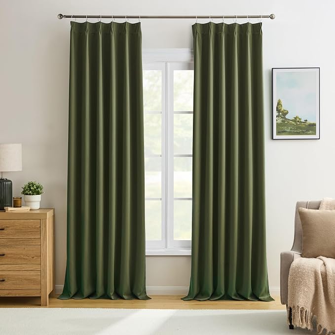 96 Inch Curtains with Pinch Pleat, Warm Cold Blocking Block Out Room Darkening by KEQIAOSUOCAI