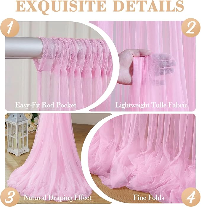 10ft x 15ft Pink Tulle Backdrop Curtain - Image 6