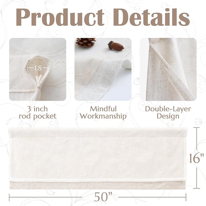 jinchan Linen Valance for Window Embroidered Farmhouse Light Filtering Voile - Image 7