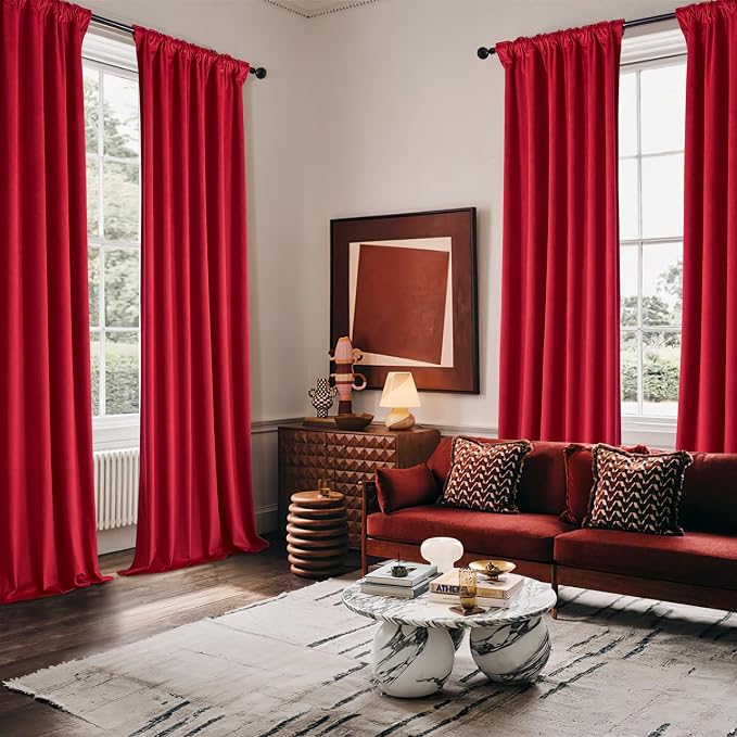 MIULEE Velvet Curtains 50W x 96L 2 Panels Red Blackout Curtains | Luxury velvet - Image 5