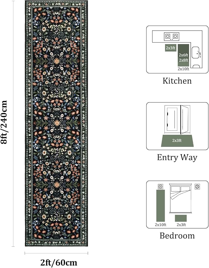 Yamaziot Washable Runner Rug 2x8 – Boho Non Slip Floral Hallway Runner Rug - Image 2