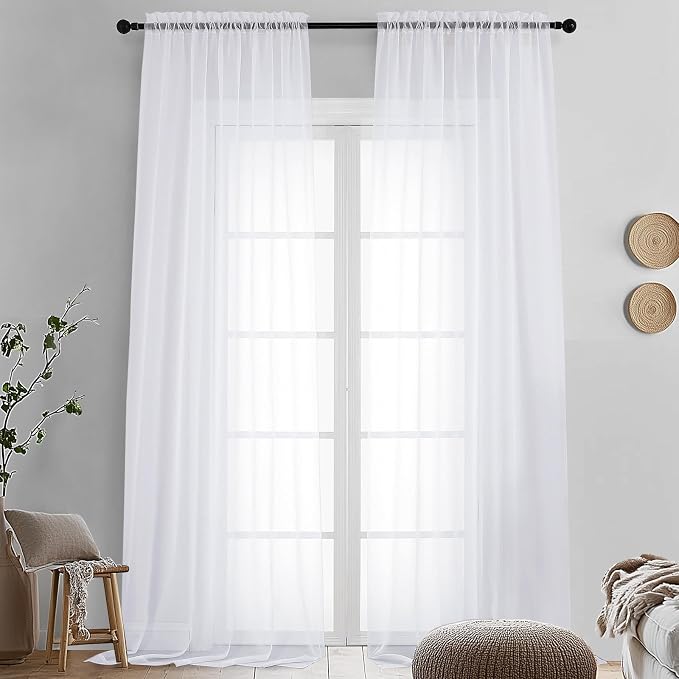 OVZME Sheer White Curtains 108" Inch Length 2 Panels Set, Light Filtering Soft by OVZME
