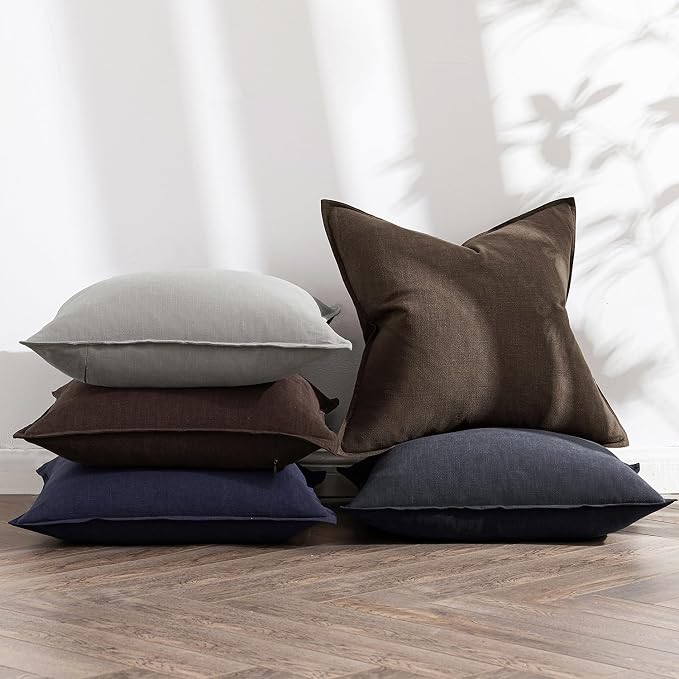 MIULEE Decorative Linen Pillow Covers 18x18 Inch Dark Brown Boho Farmhouse - Image 5