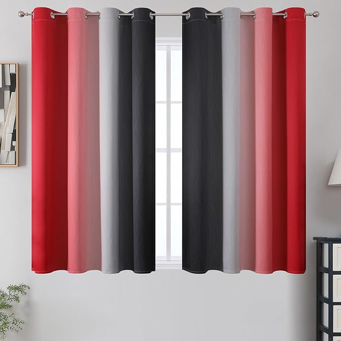 Estelar Textiler Ombre Red and Black Curtains 45 Inch Length 2 Panels, 100% - Image 2