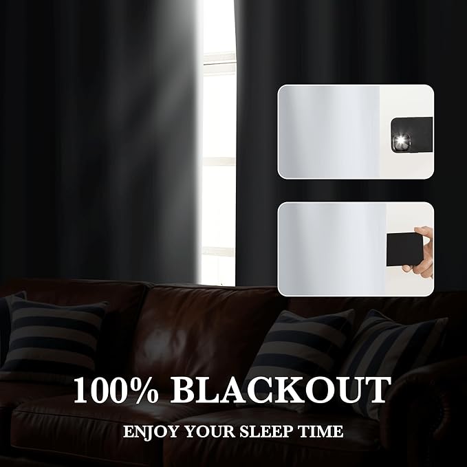 RYB HOME White 100% Blackout Curtains, Thermal Insulated Heat & UV Blocking - Image 3