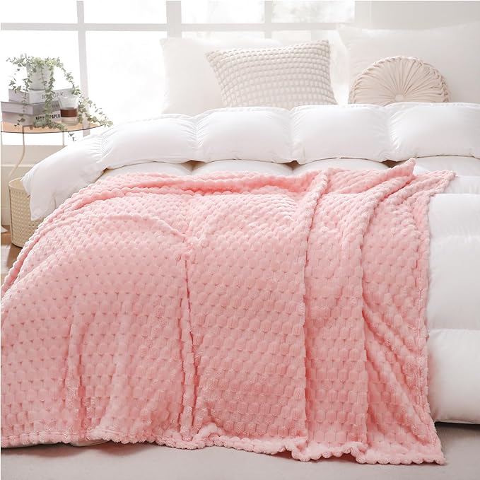 Puncuntex Light Pink Throw Blanket 60"×80" inches Fuzzy 3D Jacquard Decorative - Image 5
