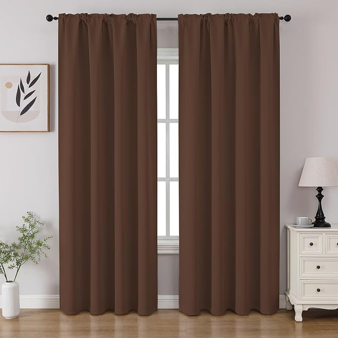 CUCRAF Brown Blackout Curtains 90 inch Length 2 Panels Set, Rod Pocket Room by CUCRAF