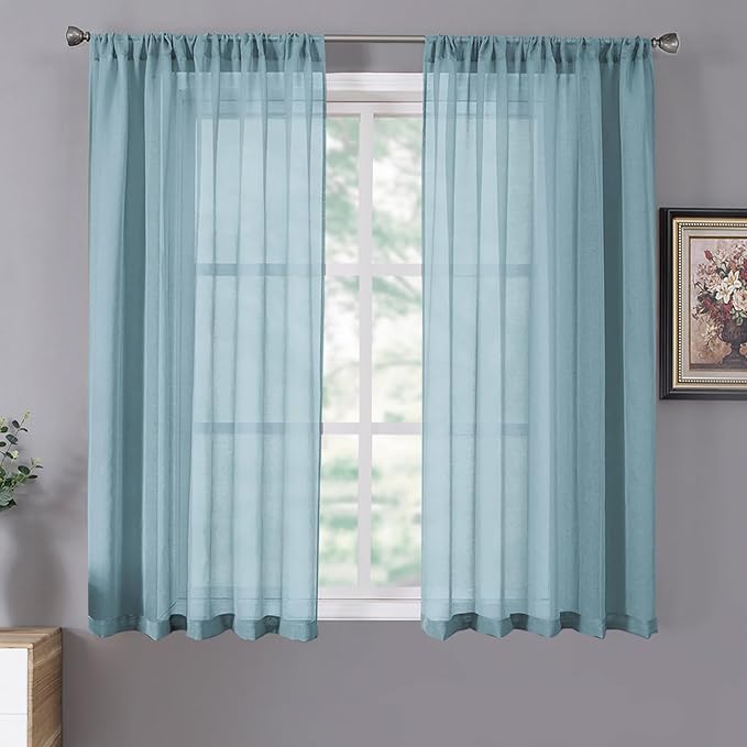 Tollpiz Short Sheer Curtain Linen Textured Living Room Curtains Sheer Light by Tollpiz