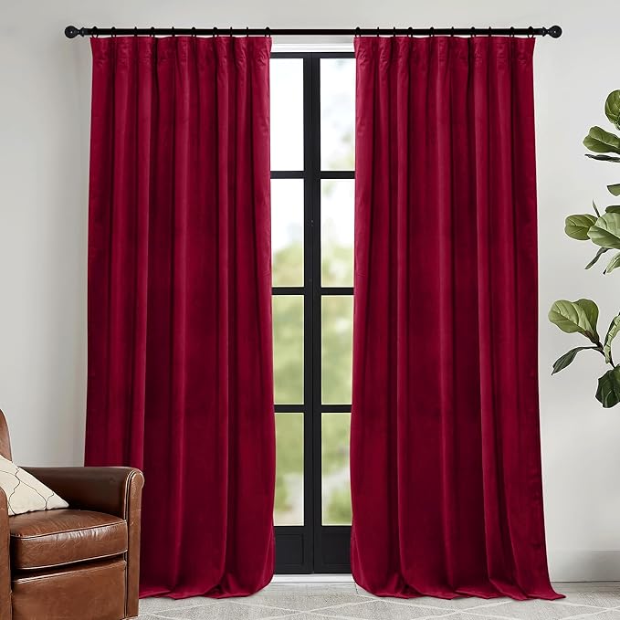 RYB HOME Chistmas Red Velvet Curtains- Super Soft Thermal Insulated Back Tab & by RYBHOME