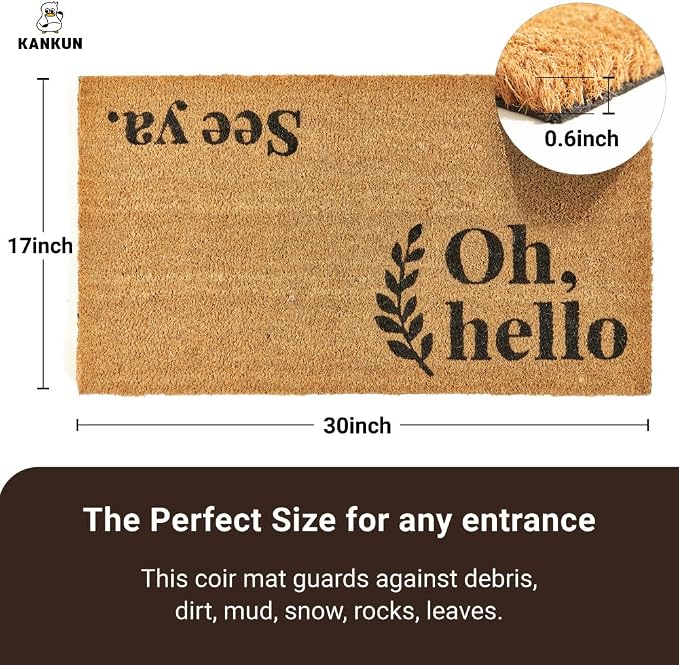 KANKUN Coco Coir Door Mat with Heavy Duty Backing, Welcome Doormat, Doormat - Image 3
