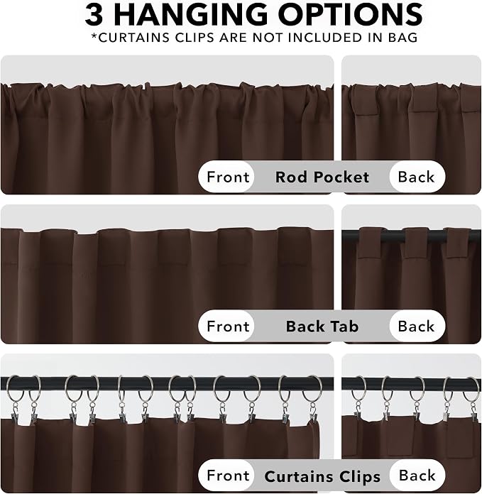 Deconovo Blackout Curtains, Thermal Insulated, W52 x L63 2 Panels, Back Tab - Image 2