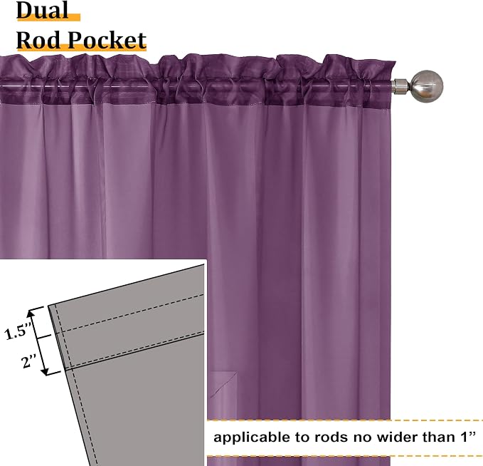 Aiyufeng Plum Purple Sheer Curtains 72 Inches Long 2 Panels Set, Solid Voile - Image 4
