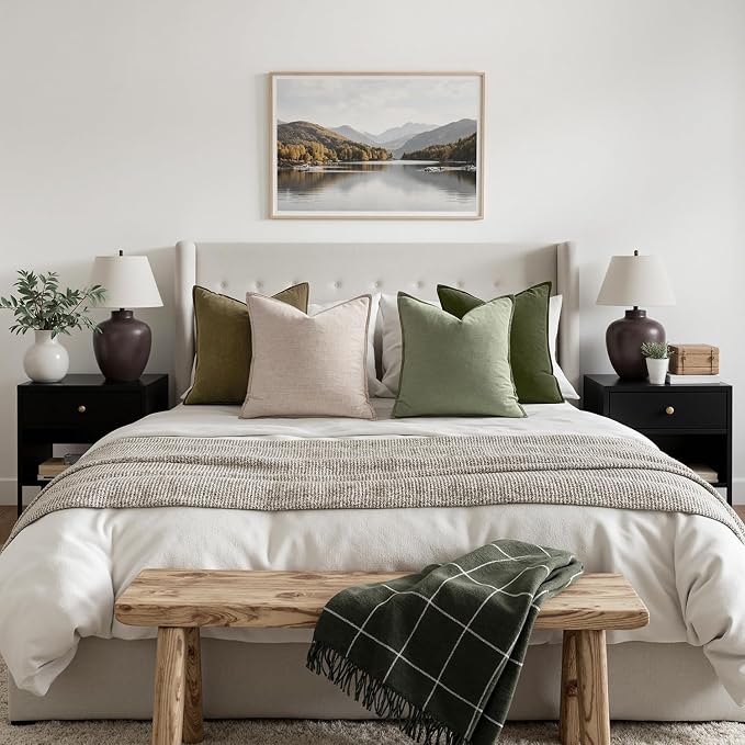 MIULEE Green and White Pillow Covers Pack of 4 Decorative Natural Solid Throw - Image 5