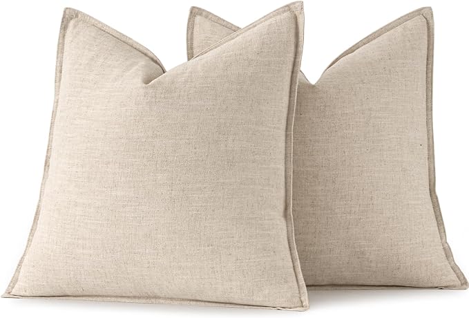 MIULEE Decorative Linen Pillow Covers 20x20 Inch Natural Beige Boho Farmhouse - Image 6