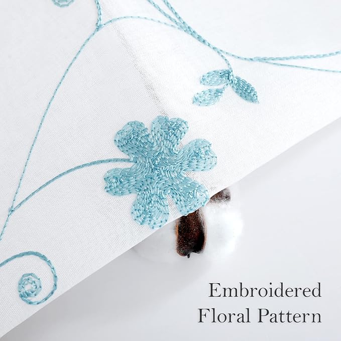 HOMEIDEAS White and Blue Embroidered Floral Sheer Curtains 96 Inches Long 2 - Image 3