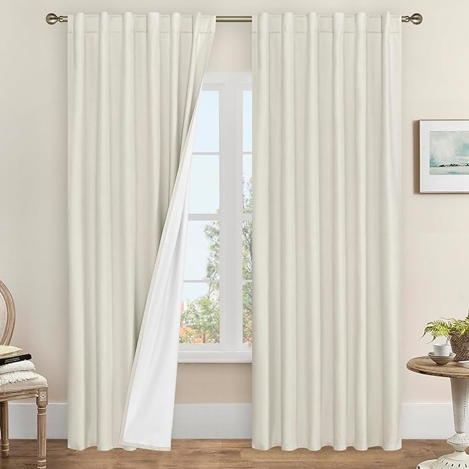 Ivory 100% Blackout Curtains, 84 Inch Living Room Farmhouse Curtains Room by LAMIT
