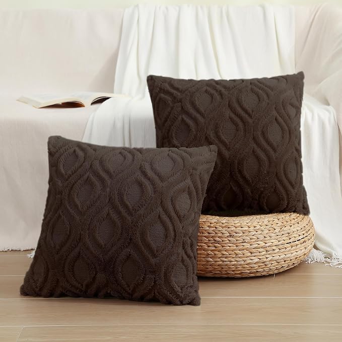 decorUhome Throw Pillow Covers 22x22 Inch Set of 2, Soft Plush Faux Wool Dark - Image 7