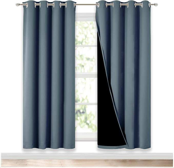 NICETOWN 100% Blackout Window Curtain Panels, Smoky Blue, 2 Pieces, 52-inch by NICETOWN