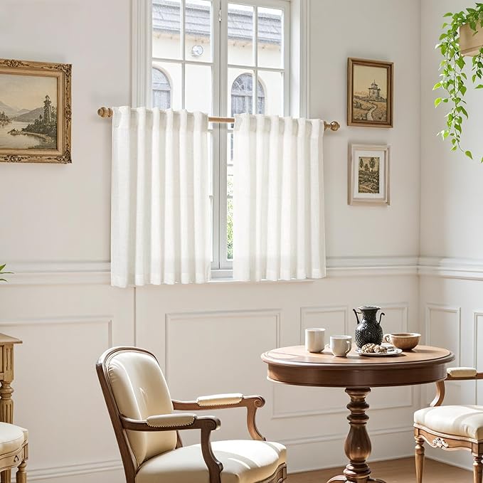 Nanspring Beige White Cafe Curtains 40 Inch Length - Image 6