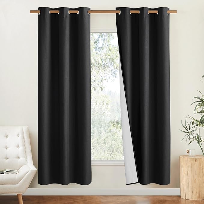 NICETOWN Vintage Open Linen Weave Flax Thermal Curtains, 100% Blackout Curtains by NICETOWN