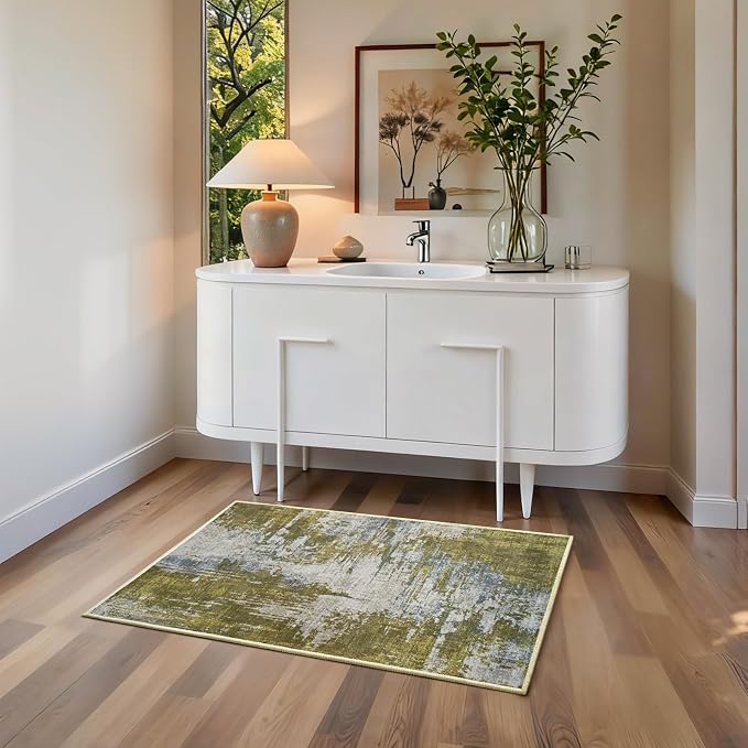 Entrance Rugs Indoor 2x3 Green Entry Rug Washable Abstract Small Area Rug - Image 3