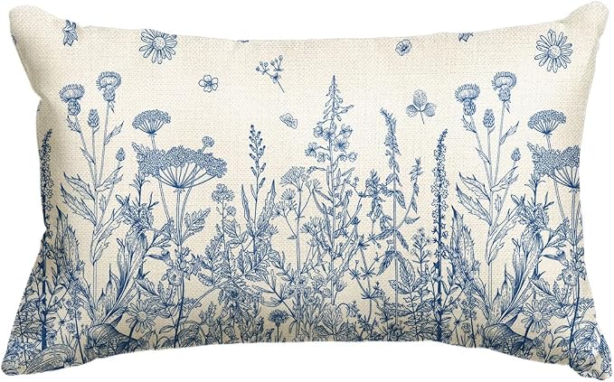 AVOIN colorlife Wildflowers Spring Summer Blue Throw Pillow Cover, 12 x 20 Inch by AVOINcolorlife