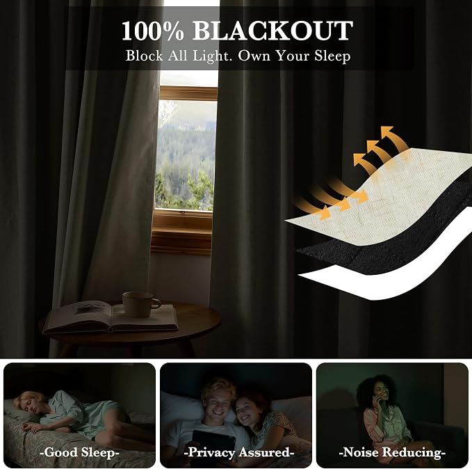 RYB HOME Natural Linen 100% Blackout Curtains - Image 3