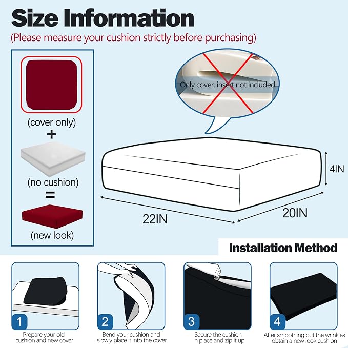 Sqodok Patio Cushion Cover 22x20 inch, Outdoor Seat Cushion Slip Cover - Image 2