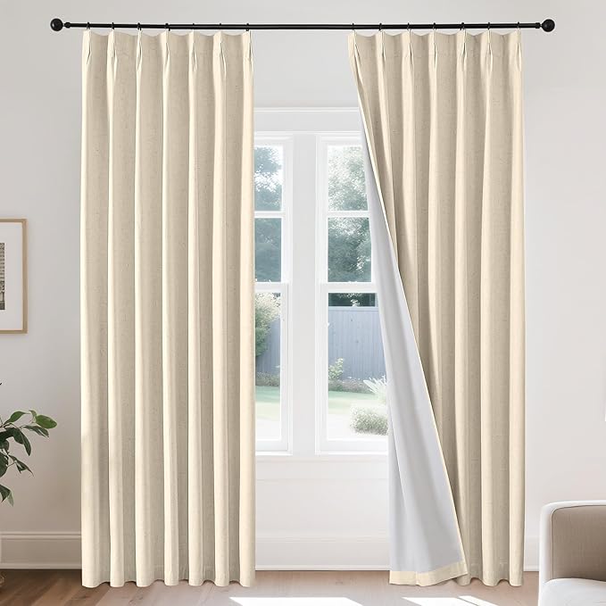 Joydeco 100% Blackout Pleated Curtains, Linen Window Curtains 2 Panel Sets 108 by JOYDECO