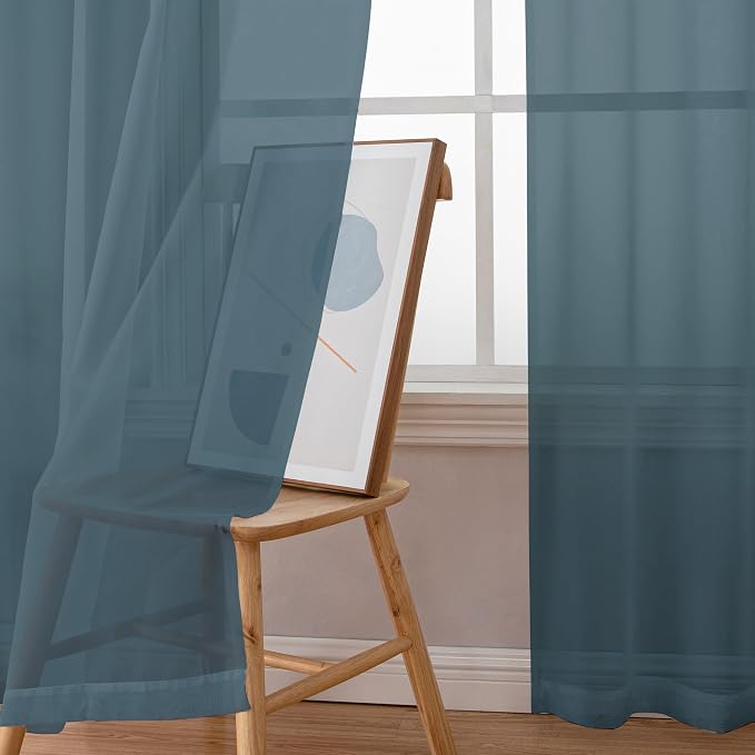 OWENIE Dusty Blue Sheer Curtains 90 Inches Long 2 Panels Set - Image 7