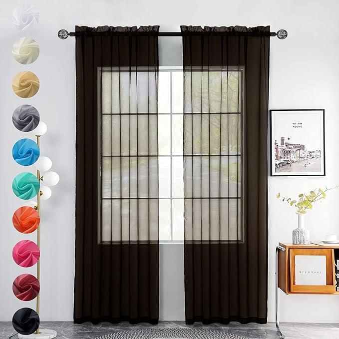 youleyar Solid Sheer Rod Pocket Curtain Voile Draperies 2 Panels White Beige by Youleyar