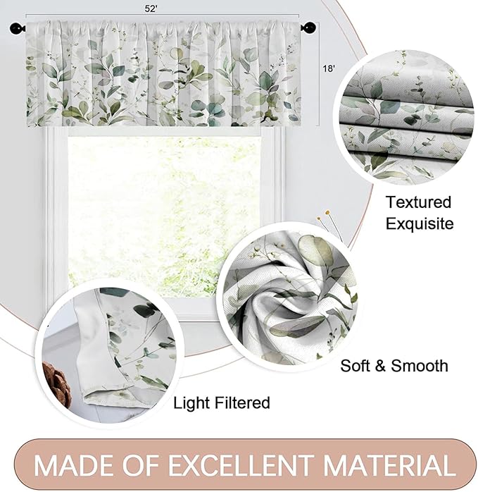 Emvency 4 Pack Valances Window Treatments, 52x18 Inch Rod Pocket Valances - Image 2