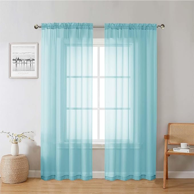 Lecloud Aqua Sheer Curtains for Living Room 78 Inches Long 2 Pcs, Dual Rod by Lecloud