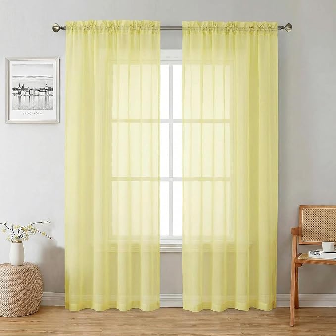 Lecloud Goose Yellow Sheer Curtains 78 Inches Long 2 Panels, Airy Light by Lecloud