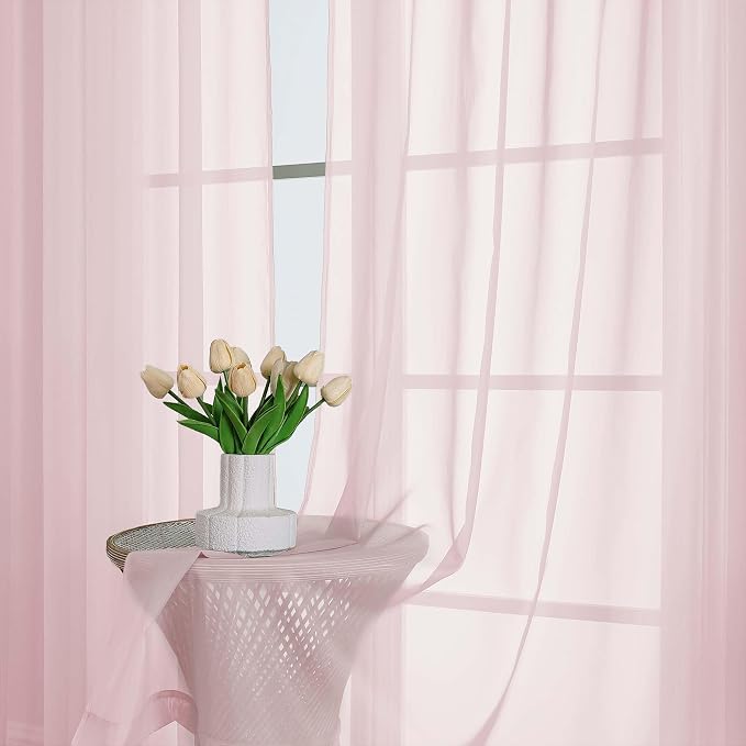Lecloud Blush Pink Sheer Curtains 63 Inch Length 2 Panels Set, Rod Pockets - Image 8