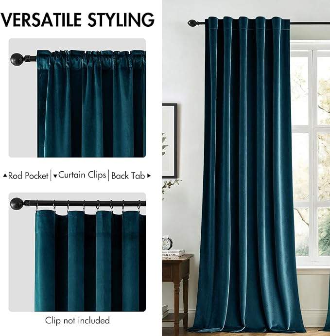 MIULEE Blue Velvet Curtains 96 inches 2 Panels - Image 2