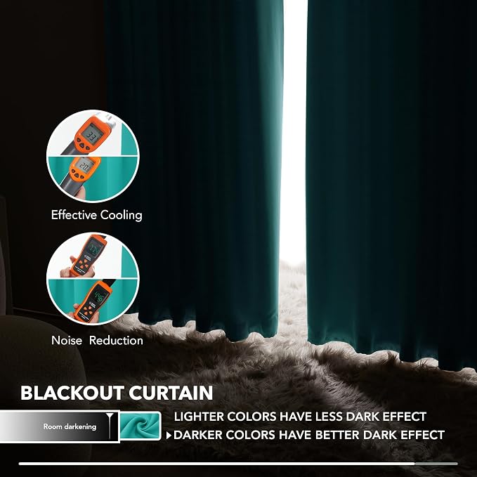 Deconovo Blackout Curtains, Thermal Insulated, W52 x L45 2 Panels, Back Tab - Image 5