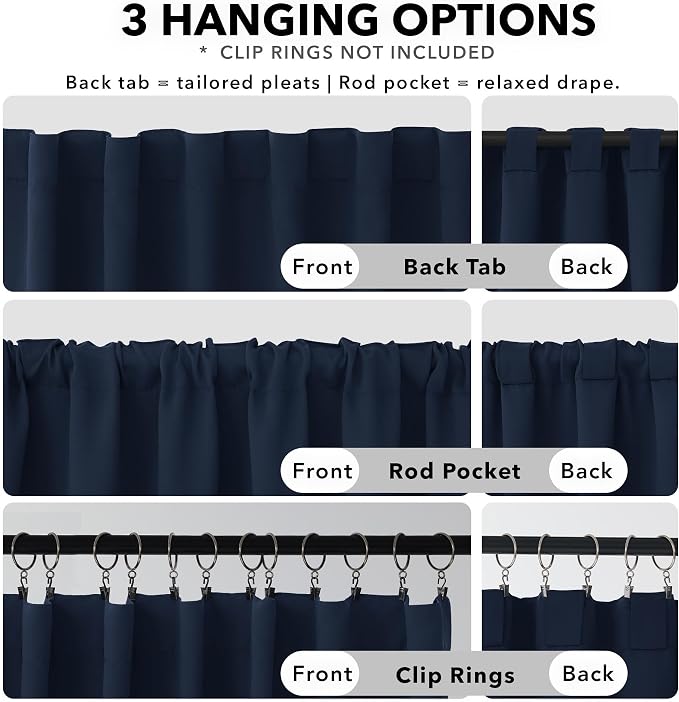 Deconovo Blackout Curtains, Thermal Insulated, W52 x L108 2 Panels, Back Tab - Image 2