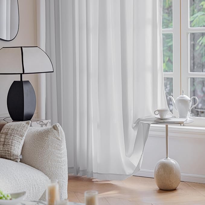 FMFUNCTEX Sheer Non-See-Through Grey Curtains - Image 6