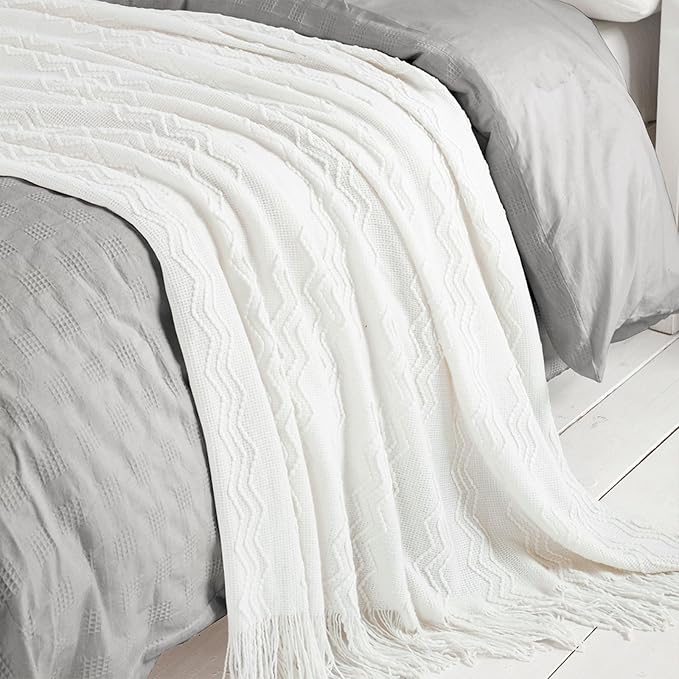 BOURINA Off White Throw Blanket 50x60 Inches Throw Textured Solid Soft Sofa - Image 5