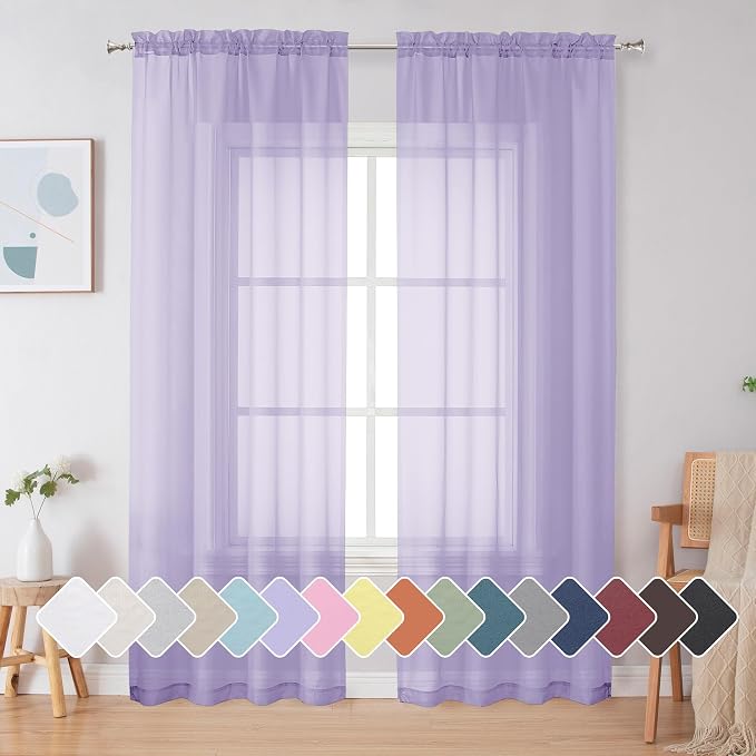 Simplebrand Lavender Sheer Curtains 84 Inches Long, Light Filtering Rod Pocket by Simplebrand